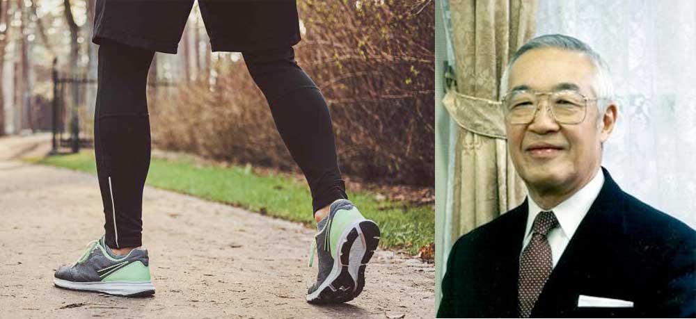 Dr Hiroshi Nose alongside a walking path representing the origin of Japanese Interval Walking.