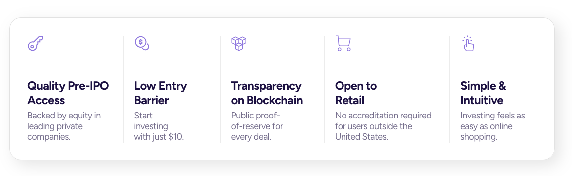 Jarsy platform features showing access, transparency, retail eligibility.