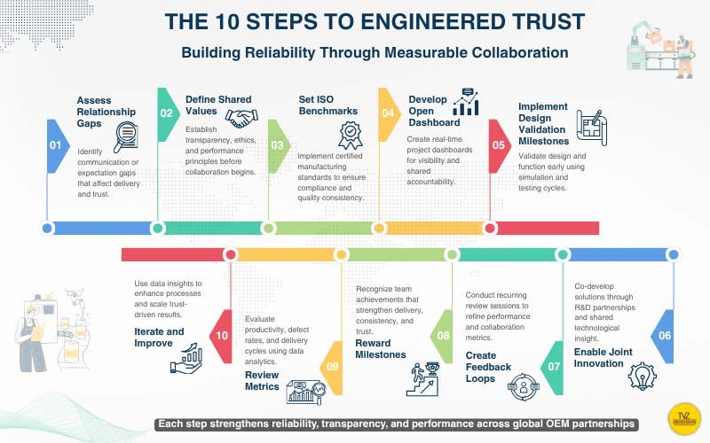 Ten-step process infographic for building engineered trust in OEMs