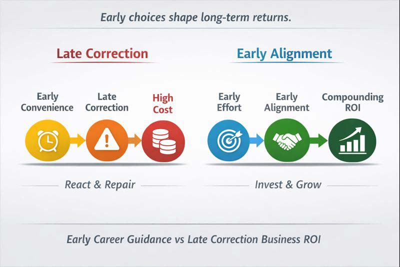 Early career guidance versus late correction business ROI