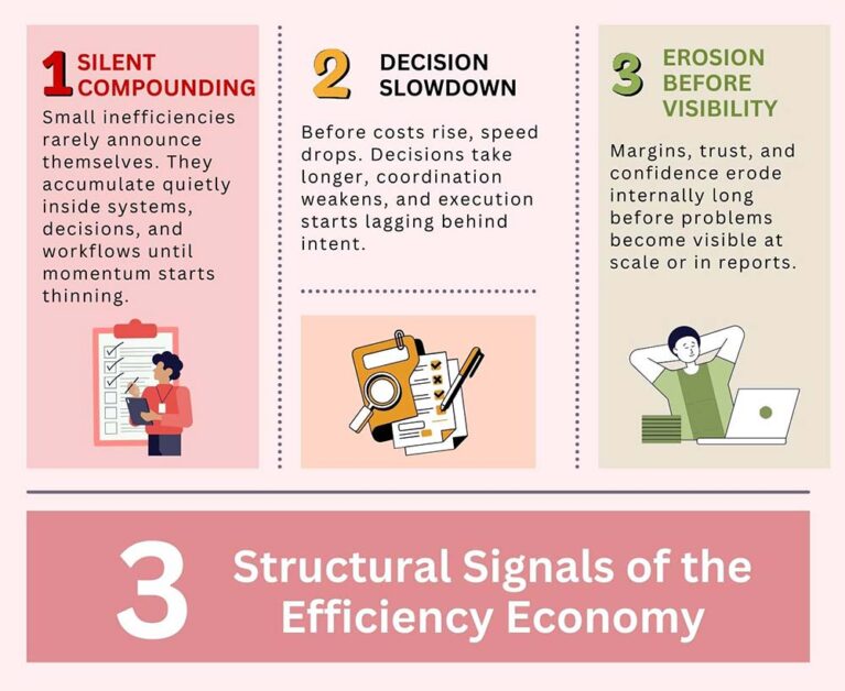 Infographic showing structural signals of the efficiency economy