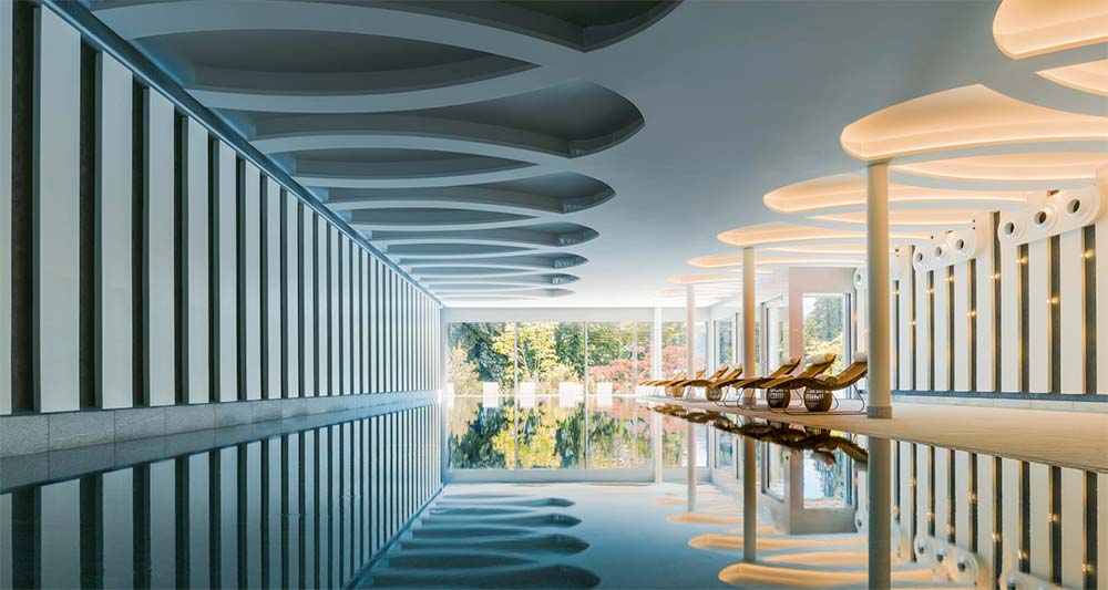 Indoor spa pool at Chenot Palace Weggis luxury wellness resort