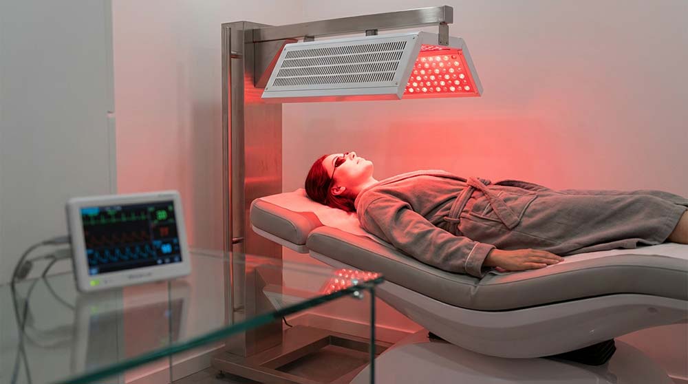 Red light therapy session at biohacking resort longevity clinic