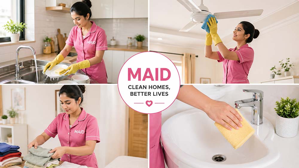 App based maid services India cleaning tasks dish laundry home