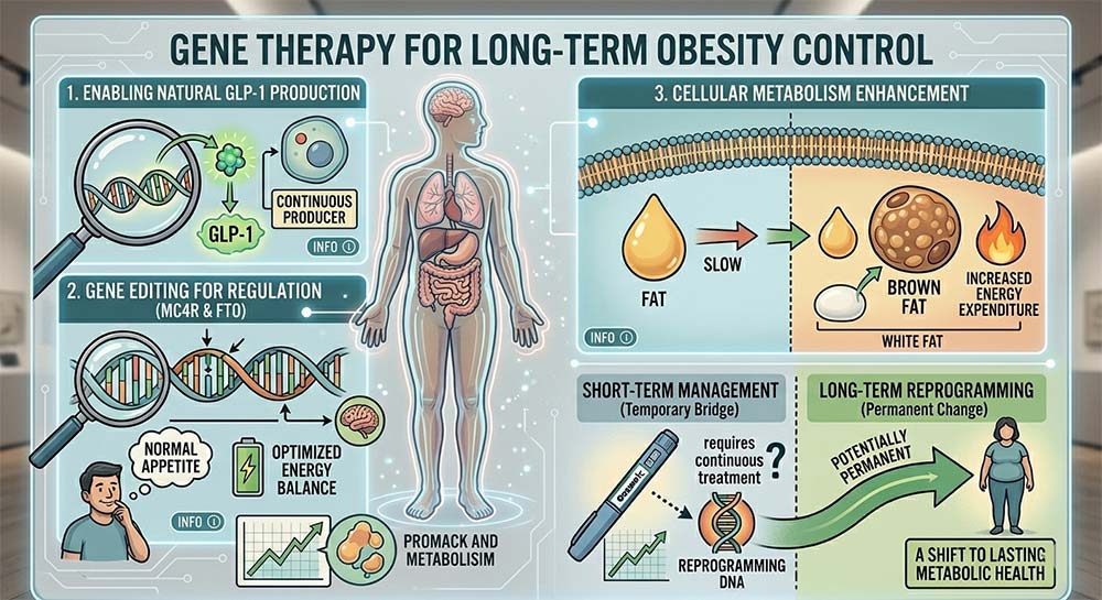 Illustration showing gene editing metabolism fat regulation long-term obesity treatment