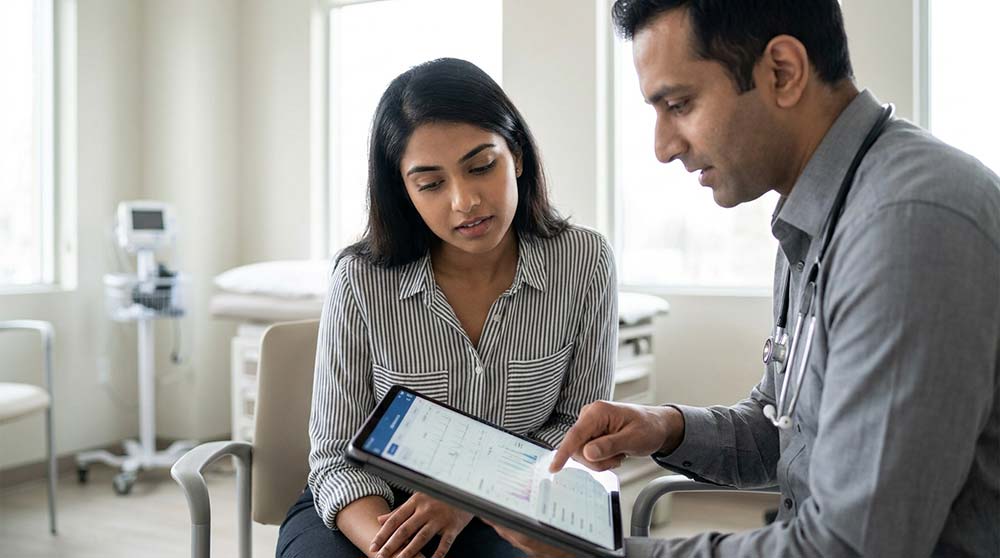 Doctor explaining GLP-1 therapy for obesity treatment during consultation