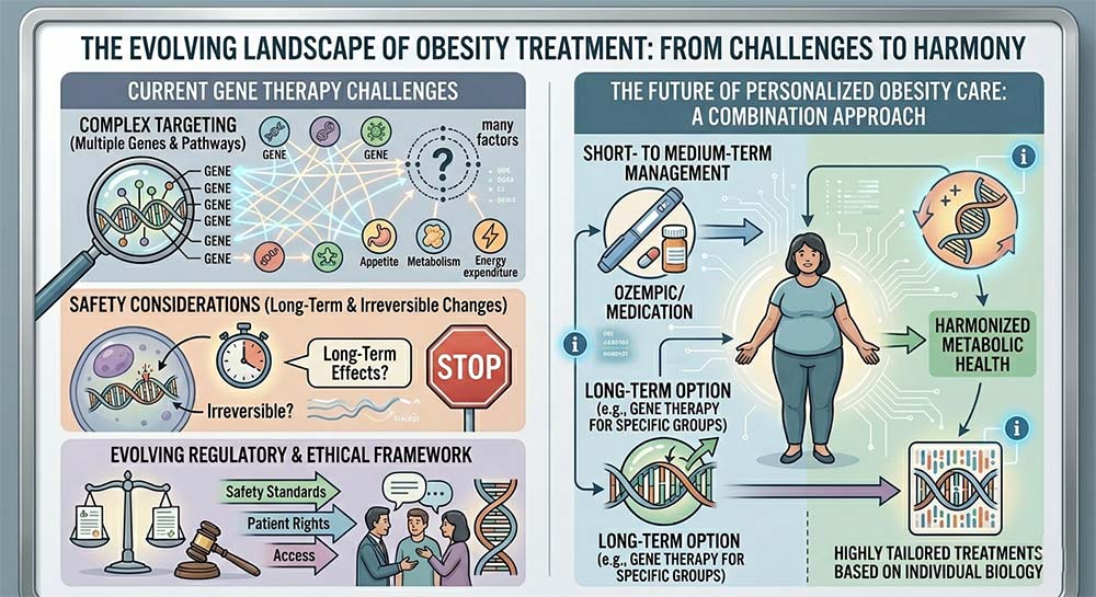 Comparison showing GLP-1 therapy limitations and gene therapy future solutions