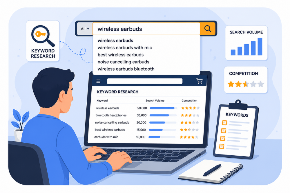 Amazon product listing keyword research for search visibility optimization