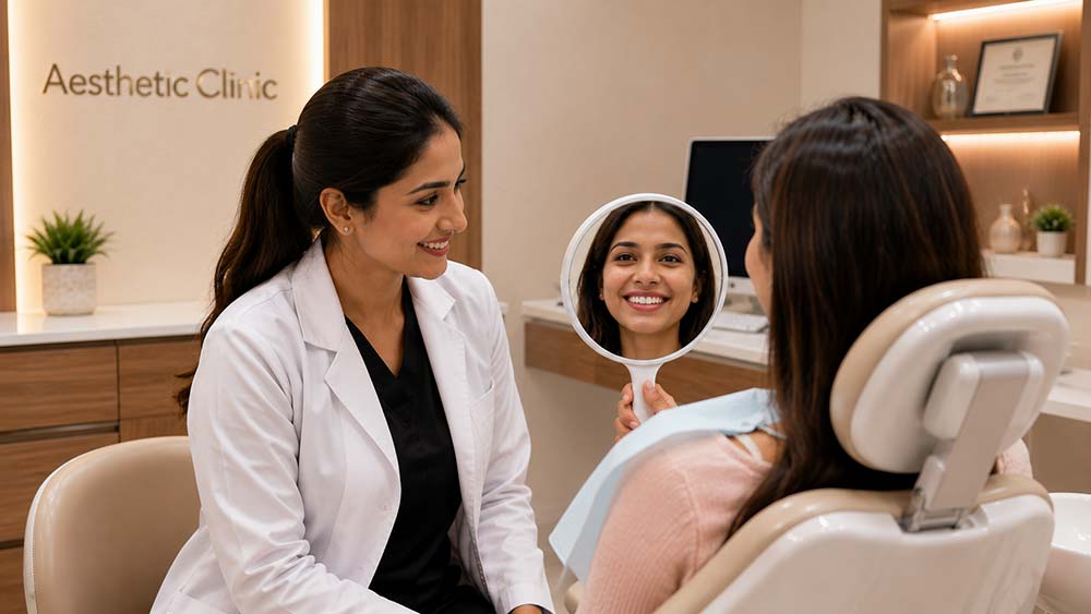 Patient receiving cosmetic dentistry smile makeover treatment improving facial aesthetics naturally