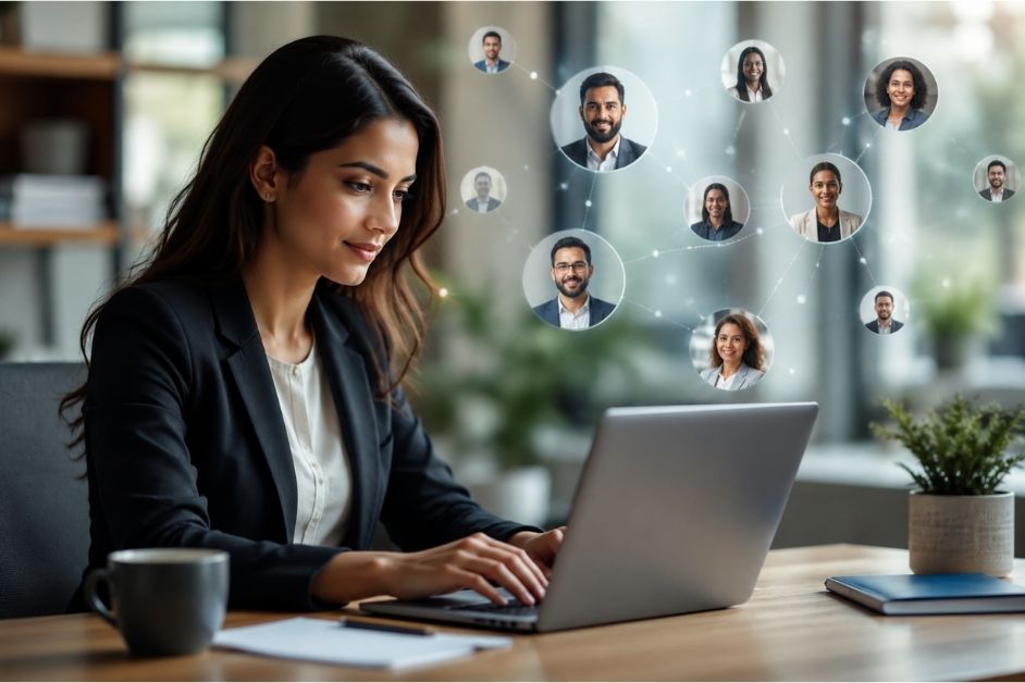 Professional building LinkedIn network through strategic content and meaningful connections