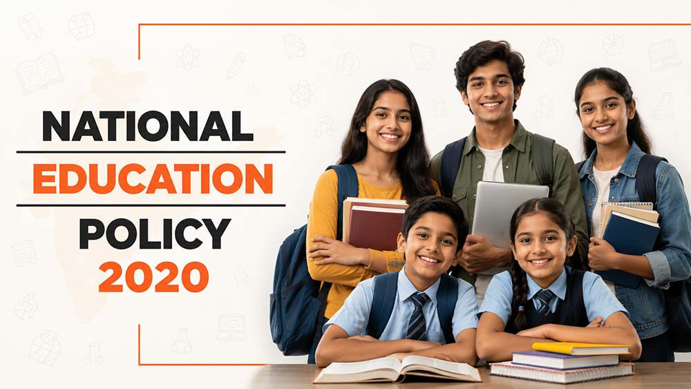 NEP 2020 framework representing Indian students across school and higher education
