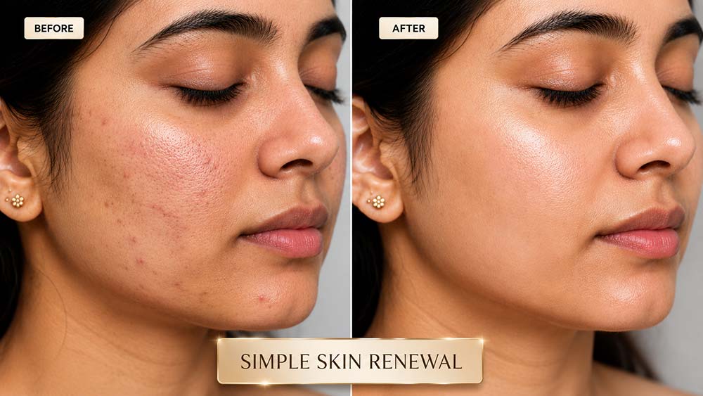 Before and after professional skin rejuvenation treatment showing visible complexion improvement