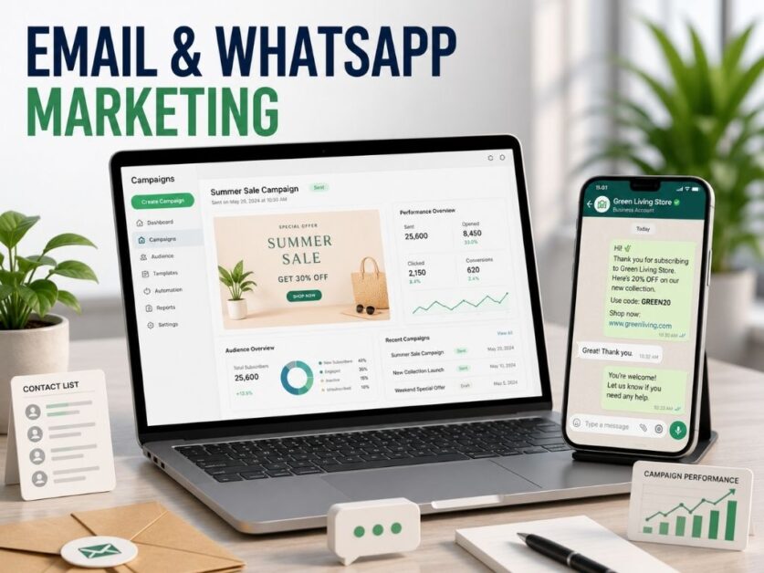 Email and WhatsApp marketing services for campaign management, customer engagement and performance tracking.
