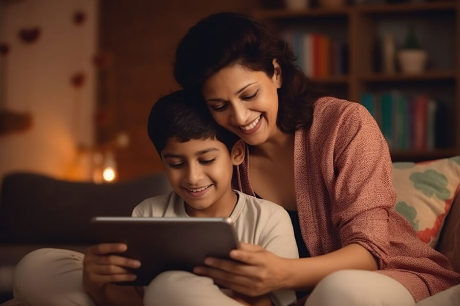 Indian mother and child connecting through positive shared screen time