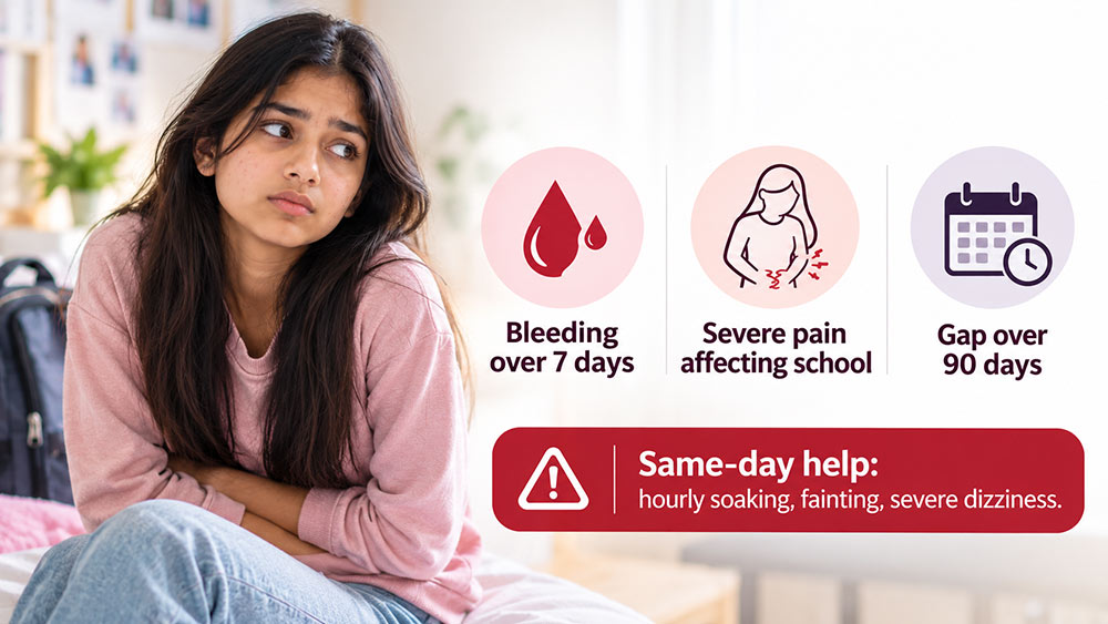 Teenage period warning signs requiring medical attention and urgent care