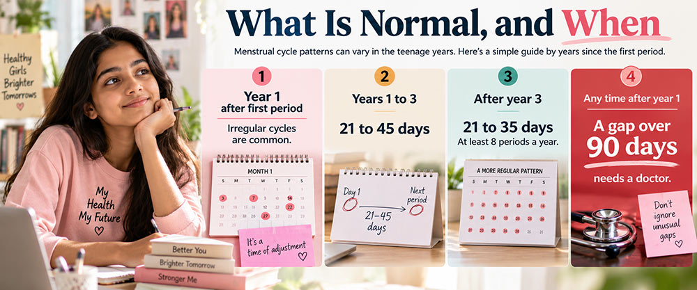 Teenage period cycle ranges showing normal patterns and warning signs