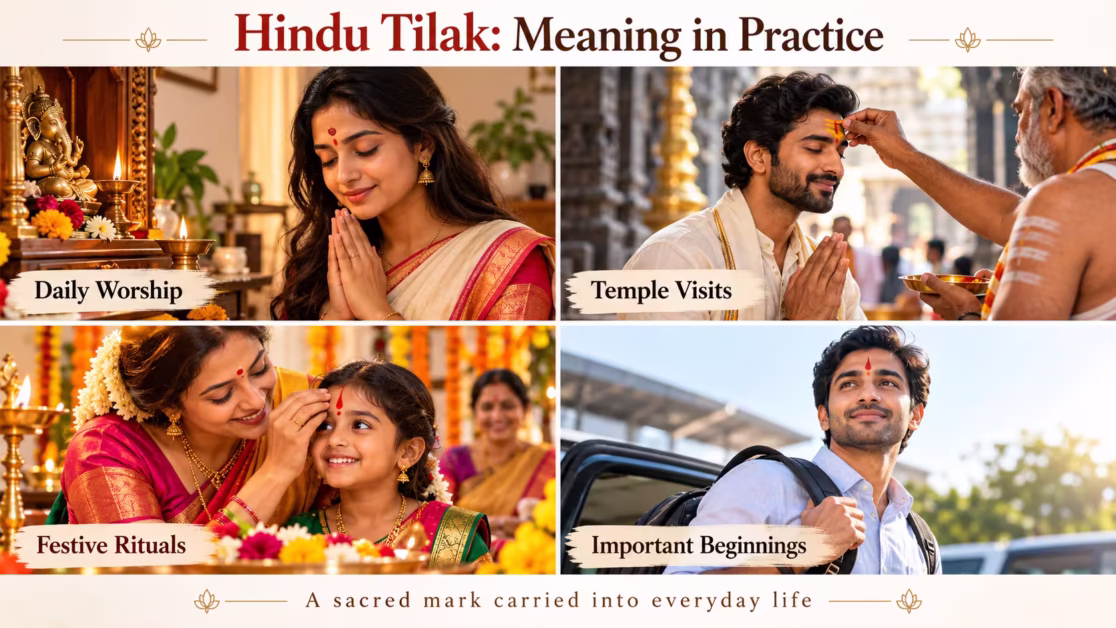 Hindu tilak meaning shown through worship temple rituals and beginnings