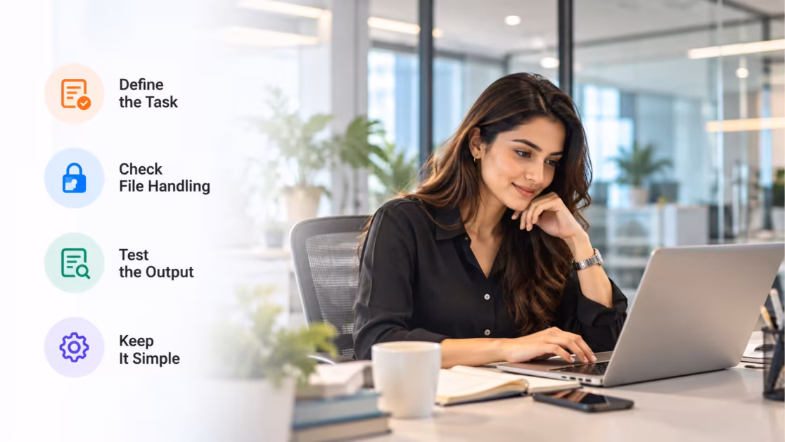 Modern digital marketer using online tools in a bright office